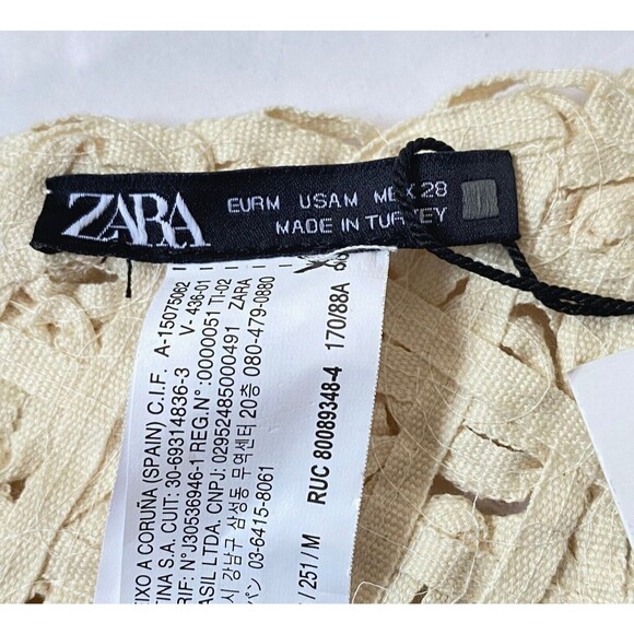 Zara Halter Top Women Size Medium Cream Floral Crochet 100% Cotton Ties NWT - Picture 9 of 15